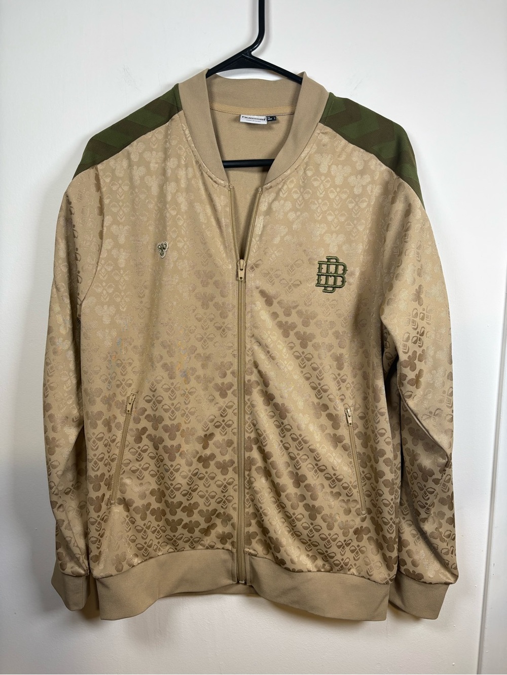 Hummel Beige Bomber Jacket with Olive Shoulder Panels